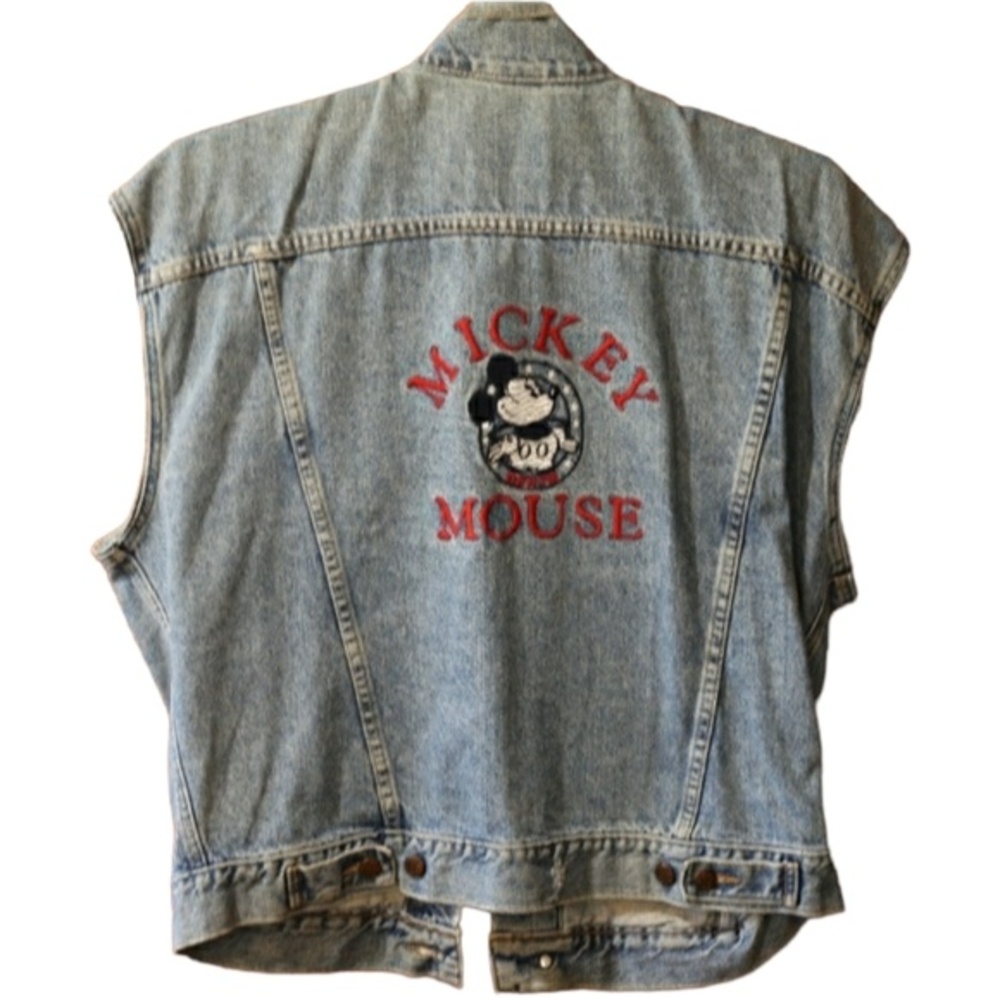 Disney Store Vintage Denim Mickey Mouse Jean Vest Large Y2K Embroidered Jacket